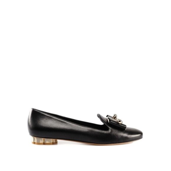 Salvatore Ferragamo Sarno Studded Bow Loafers Black& Gold 6D - Picture 4 of 9